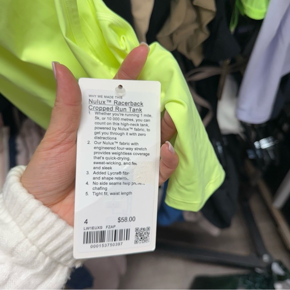 lululemon nulux racerback cropped run tank Neon Yellow Tank Top - Picture 2 of 3